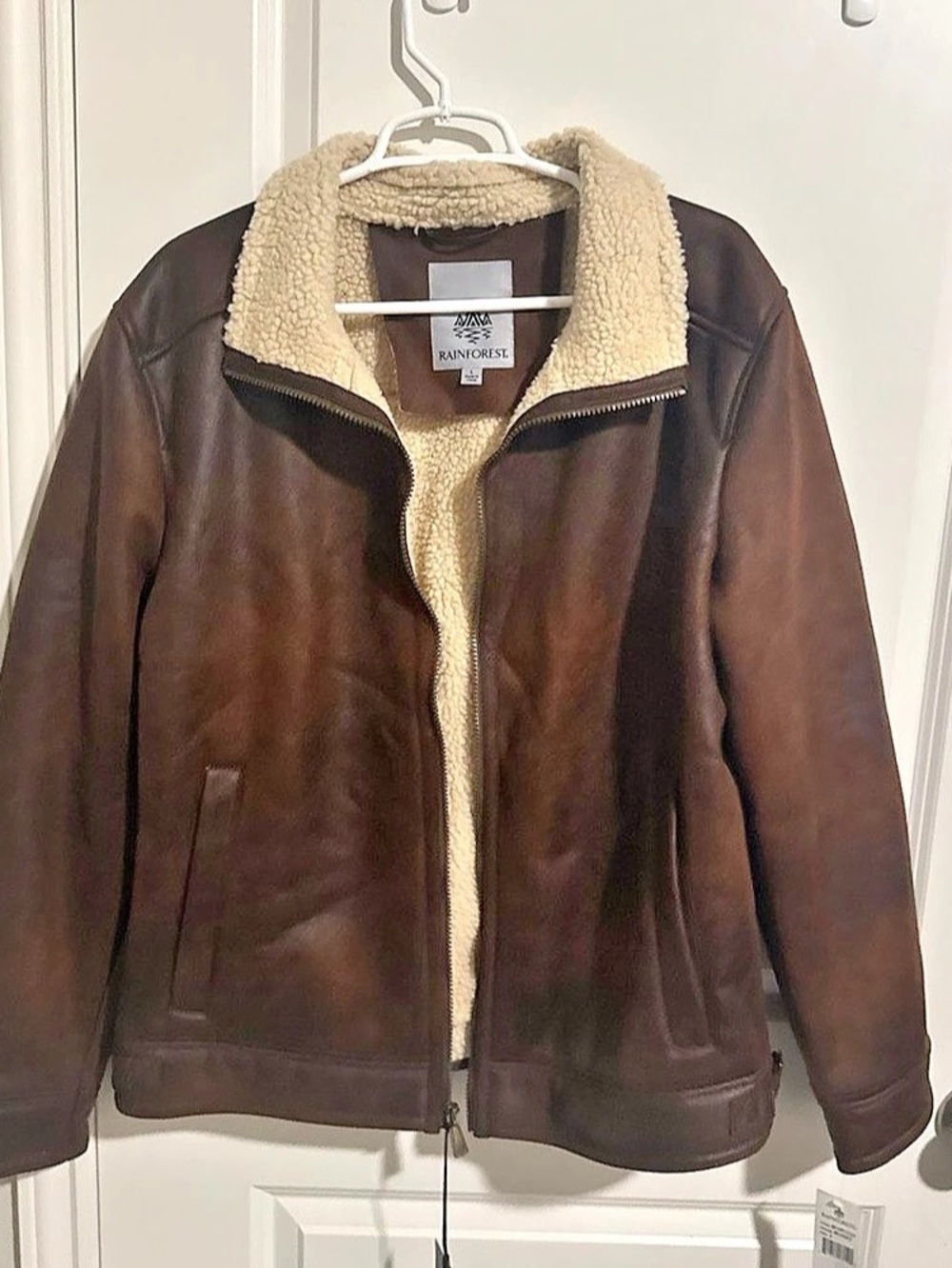 Rainforest Brown Shearling-Collar Jacket Size Large NWT